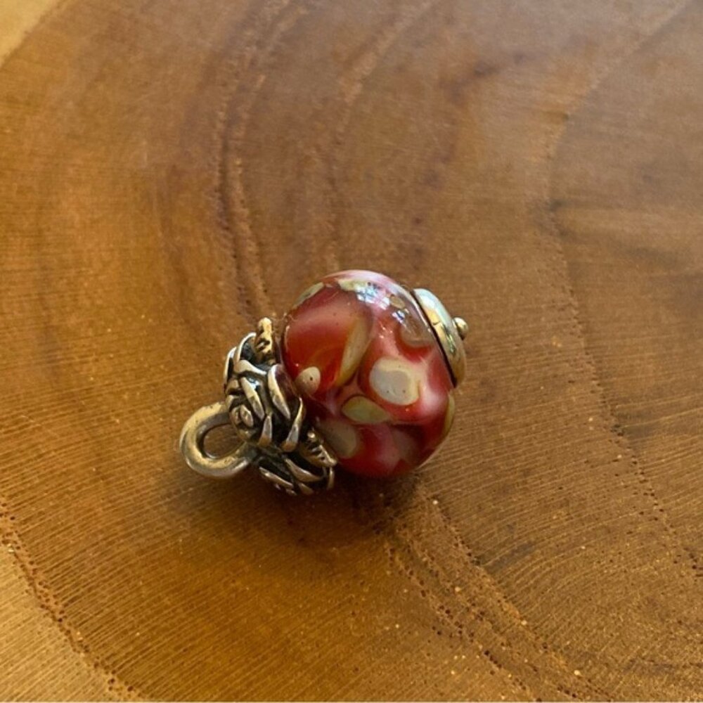 RETIRED James Avery Pink Art Glass Bead with Rose Finial